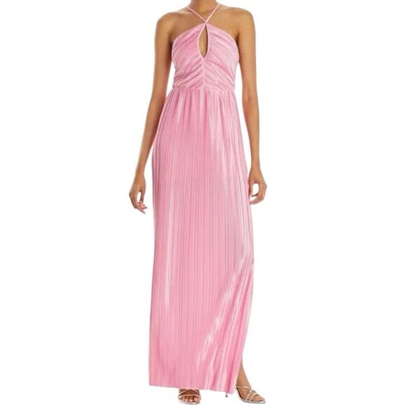 AMANDA UPRICHARD Dress NEW Jelisa Pleated Halter Satin Maxi Gown Pink Size S - Picture 1 of 12